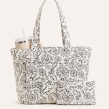 Flower Quilted Cotton Tote Bag With Matching Pouch