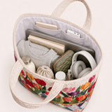 H.PAI Women's Quilted Tote Bag - Vibrant Spring Tulip Floral Garden Cream Cottagecore Shoulder Handbag