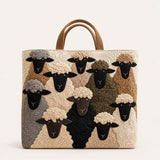 H.PAI Women's Quilted Tote Bag - Cute Sheep & Flock Pattern Travel Overnight Shoulder Bag