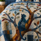 H.PAI Woodland Tree & Cat Quilted 3-Piece Bedding Set