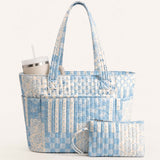 Flower Quilted Cotton Tote Bag With Matching Pouch