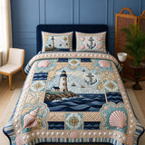 H.PAI Coastal Lighthouse Quilted 3-Piece Bedding Set