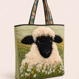 H.PAI Women's Quilted Tote Bag - Sage Green Fluffy Blackface Sheep Top-Handle Shoulder Bag