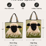 H.PAI Women's Quilted Tote Bag - Sage Green Fluffy Blackface Sheep Top-Handle Shoulder Bag