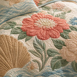 H.PAI Coastal Floral Quilted 3-Piece Bedding Set