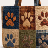 H.PAI Women's Quilted Tote Bag - Dog Paw Patchwork Rustic Boho Denim Everyday Shoulder Handbag