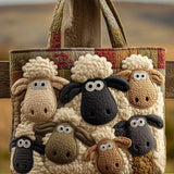 H.PAI Women's Quilted Tote Bag - Cute 3D Sheep Applique Cartoon Patchwork Everyday Shoulder Handbag