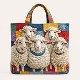 H.PAI Women's Quilted Tote Bag - Colorful Patchwork Fluffy Sheep Top-Handle Shoulder Bag