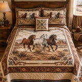 H.PAI Equestrian Horse Patchwork Quilted 3-Piece Bedding Set