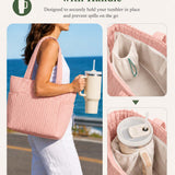 Pink Quilted Cotton Tote Bag With Matching Pouch