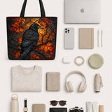 H.PAI Autumn Raven Forest Quilted Tote Bag