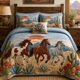 H.PAI Desert Horse Landscape Quilted 3-Piece Bedding Set
