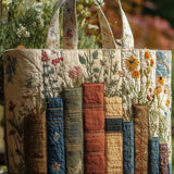 H.PAI Women's Quilted Book Tote Bag - Vintage Library & Wildflower Floral Large Everyday Shoulder Handbag