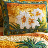 H.PAI Tropical Plumeria Floral Quilted 3-Piece Bedding Set
