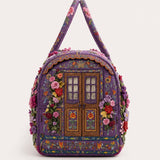 H.PAI Women's Quilted Duffle Bag - Retro Floral Camper Van Travel Overnight Bag