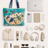 H.PAI Women's Quilted Tote Bag - Ocean Sea Turtle & Shell Coastal Travel Shoulder Bag