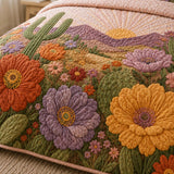 H.PAI Desert Cactus Floral Quilted 3-Piece Bedding Set
