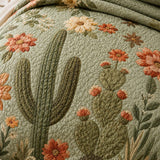 H.PAI Cactus Garden Floral Quilted 3-Piece Bedding Set
