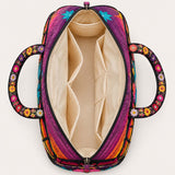 H.PAI Women's Quilted Duffle Bag - Retro 70s Hippie Van, Sunset Mountain & Mushroom Travel Overnight Bag