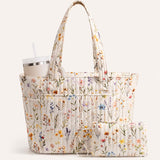 The Botanical Wildflower Quilted Cotton Tote Bag With Matching Pouch