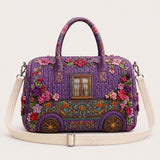 H.PAI Women's Quilted Duffle Bag - Retro Floral Camper Van Travel Overnight Bag