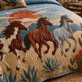H.PAI Desert Horse Landscape Quilted 3-Piece Bedding Set