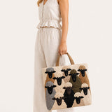 H.PAI Women's Quilted Tote Bag - Cute Sheep & Flock Pattern Travel Overnight Shoulder Bag