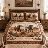 H.PAI Equestrian Horse Patchwork Quilted 3-Piece Bedding Set