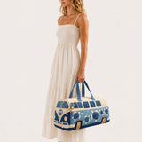 H.PAI Women's Quilted Duffle Bag - Retro Blue Hippie Van & Coastal Sea Turtle Travel Overnight Bag