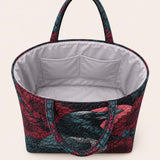 H.PAI Gothic Raven Flower Quilted Tote Bag