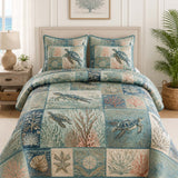 Sea Turtle Quilted 3-Piece Bedding Set
