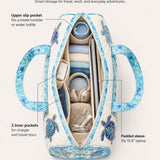 H.PAI Women's Quilted Duffle Bag - Coastal Sea Turtle Embroidered Travel Overnight Bag
