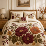 H.PAI Vintage Floral Quilted 3-Piece Bedding Set