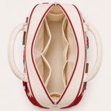 H.PAI Women's Quilted Duffle Bag - Retro Red Camper Van, Hearts & Rose Embroidery Travel Overnight Bag