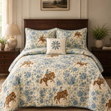 H.PAI Western Floral Horse Quilted 3-Piece Bedding Set