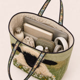 H.PAI Women's Quilted Tote Bag - Sage Green Fluffy Blackface Sheep Top-Handle Shoulder Bag
