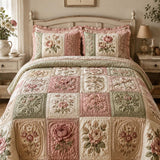 Vintage Rose Floral Quilted 3-Piece Bedding Set