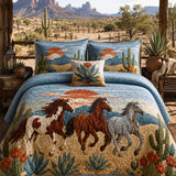H.PAI Desert Horse Landscape Quilted 3-Piece Bedding Set