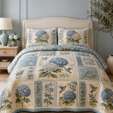 Blue Hydrangea Quilted 3-Piece Bedding Set