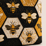 H.PAI Women's Quilted Tote Bag - Honeybee & Hexagon Geometric Embroidered Top-Handle Shoulder Bag
