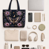 H.PAI Celestial Moth & Moon Floral Quilted Tote Bag