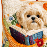 H.PAI Women's Quilted Tote Bag - Cute Shih Tzu Dog Reading Book & Wildflower Floral Cottagecore Large Shoulder Handbag