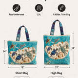 H.PAI Women's Quilted Tote Bag - Ocean Sea Turtle & Shell Coastal Travel Shoulder Bag