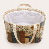 H.PAI Women's Quilted Book Tote Bag - Vintage Library & Wildflower Floral Large Everyday Shoulder Handbag