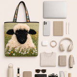H.PAI Women's Quilted Tote Bag - Sage Green Fluffy Blackface Sheep Top-Handle Shoulder Bag