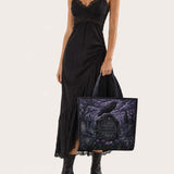 H.PAI Gothic Raven Cemetery Quilted Tote Bag