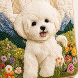 H.PAI Women's Quilted Tote Bag - Cute Fluffy Dog & Wildflower Mountain Landscape Aesthetic Shoulder Handbag