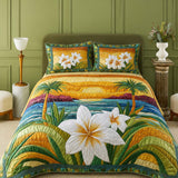 H.PAI Tropical Plumeria Floral Quilted 3-Piece Bedding Set
