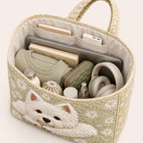 H.PAI Women's Quilted Tote Bag - Cute Westie Dog & Daisy Floral Sage Green Cottagecore Everyday Shoulder Handbag