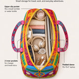 H.PAI Women's Quilted Duffle Bag - Retro 70s Colorful Hippie Van, Sunflowers Travel Overnight Bag